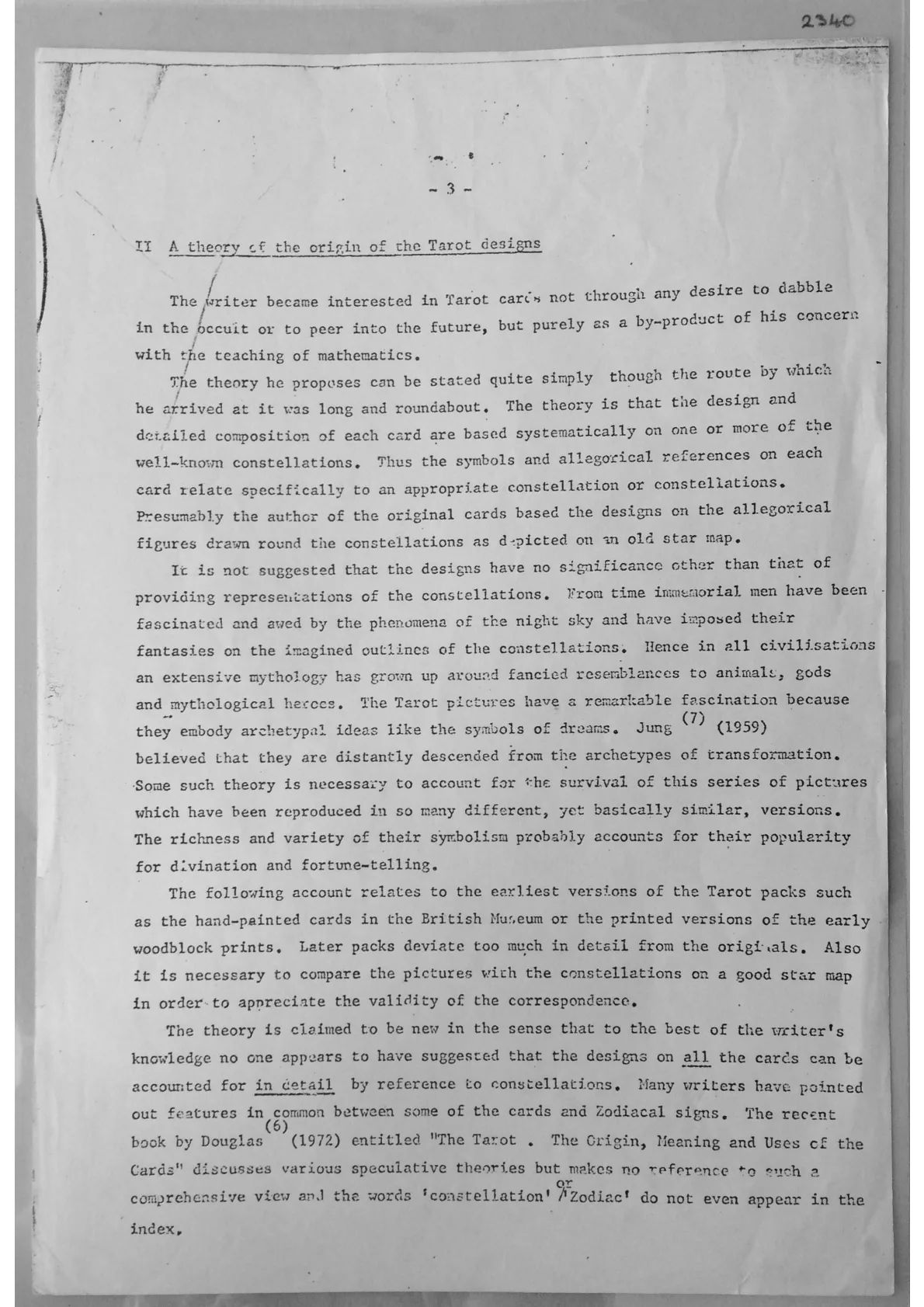 A Theory of the origin of the Tarot Designs, document 2340