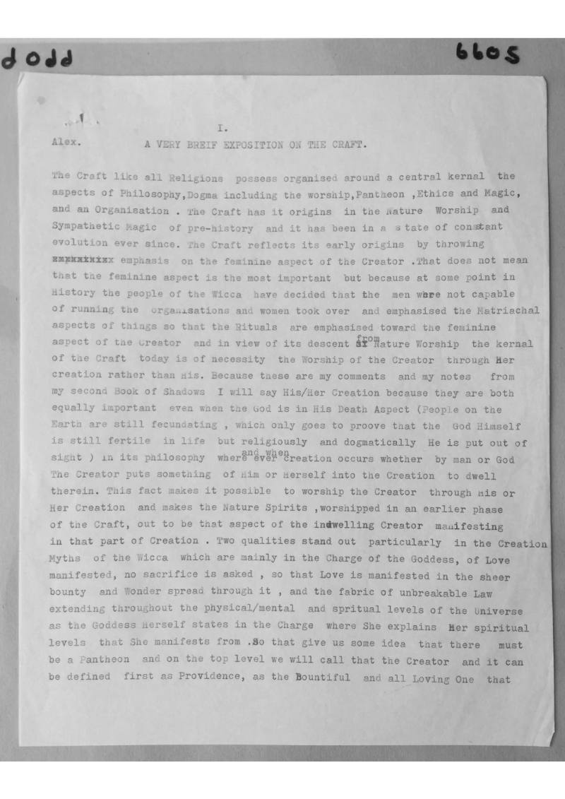 Alex Sanders, "A very brief exposition on the Craft" (typescript), document 6605 - 6610