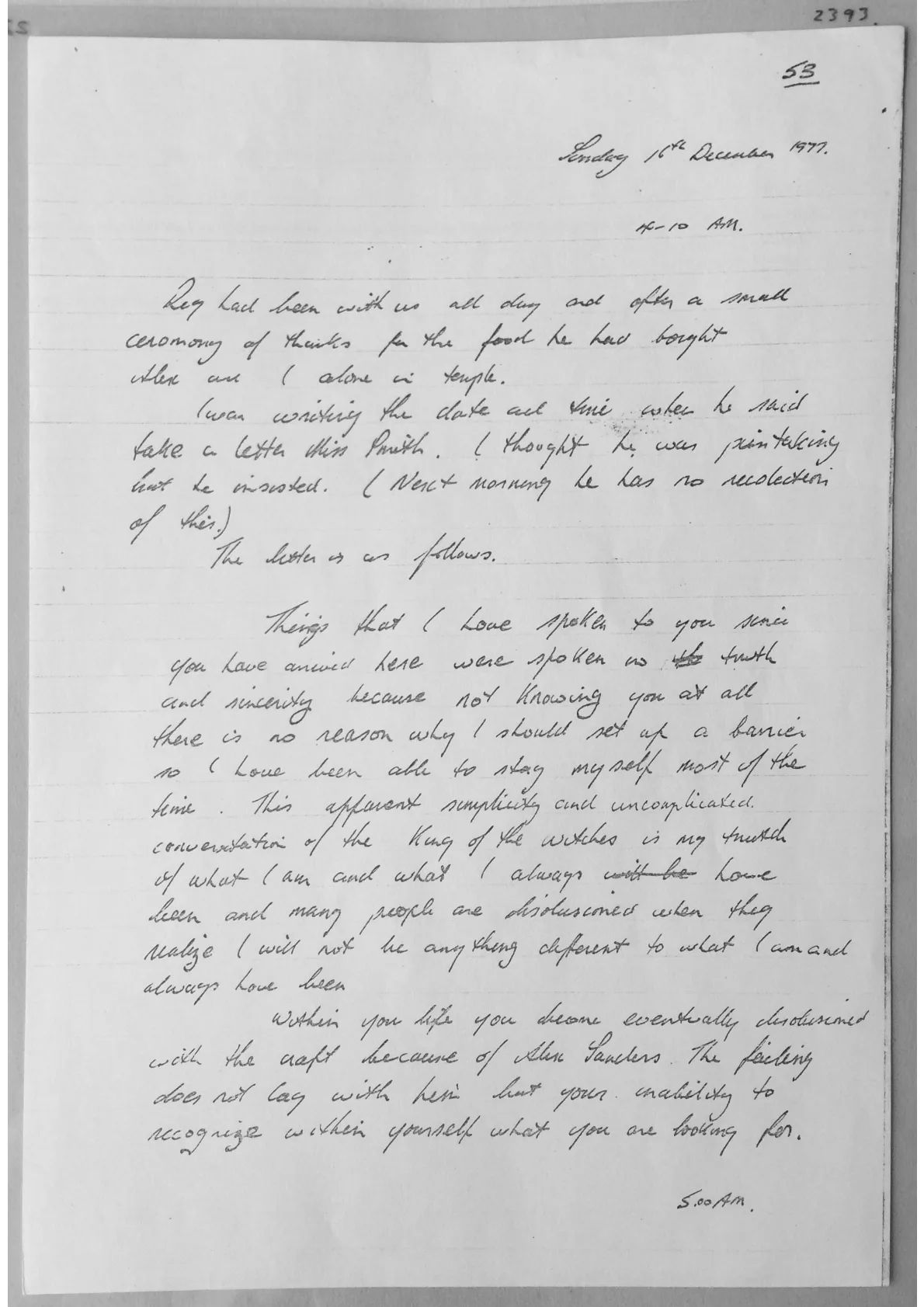 Alex Sanders notes. Doc 2393