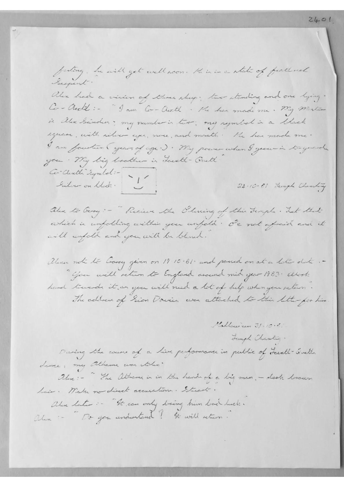 Alex Sanders trance notes. Doc 2401