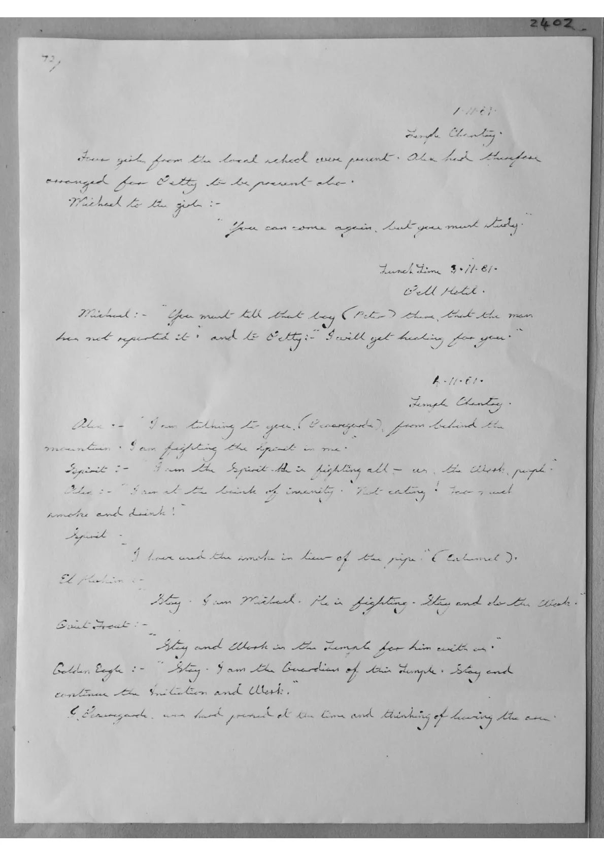 Alex Sanders trance notes. Doc 2402
