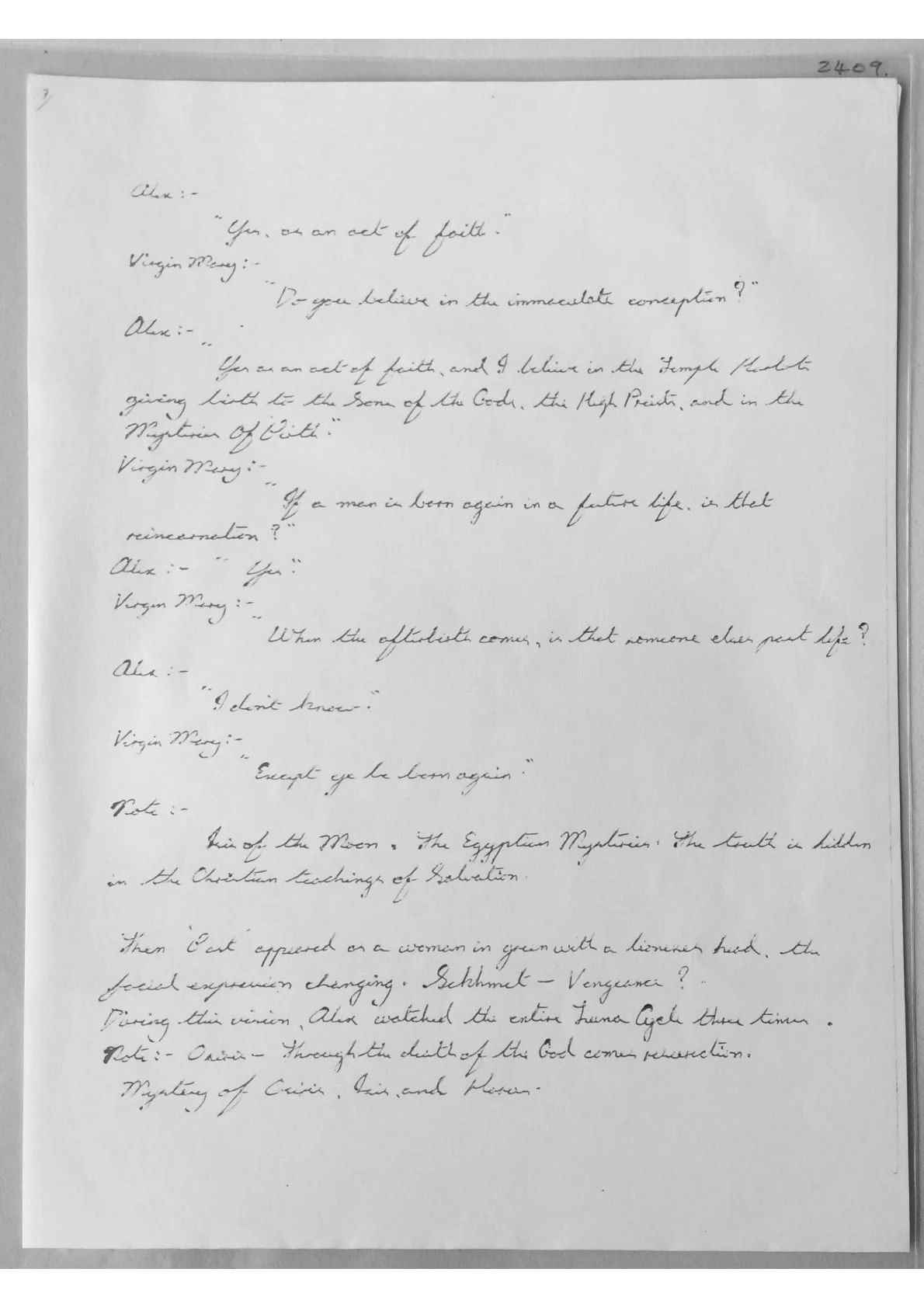 Alex Sanders trance notes. Doc 2409