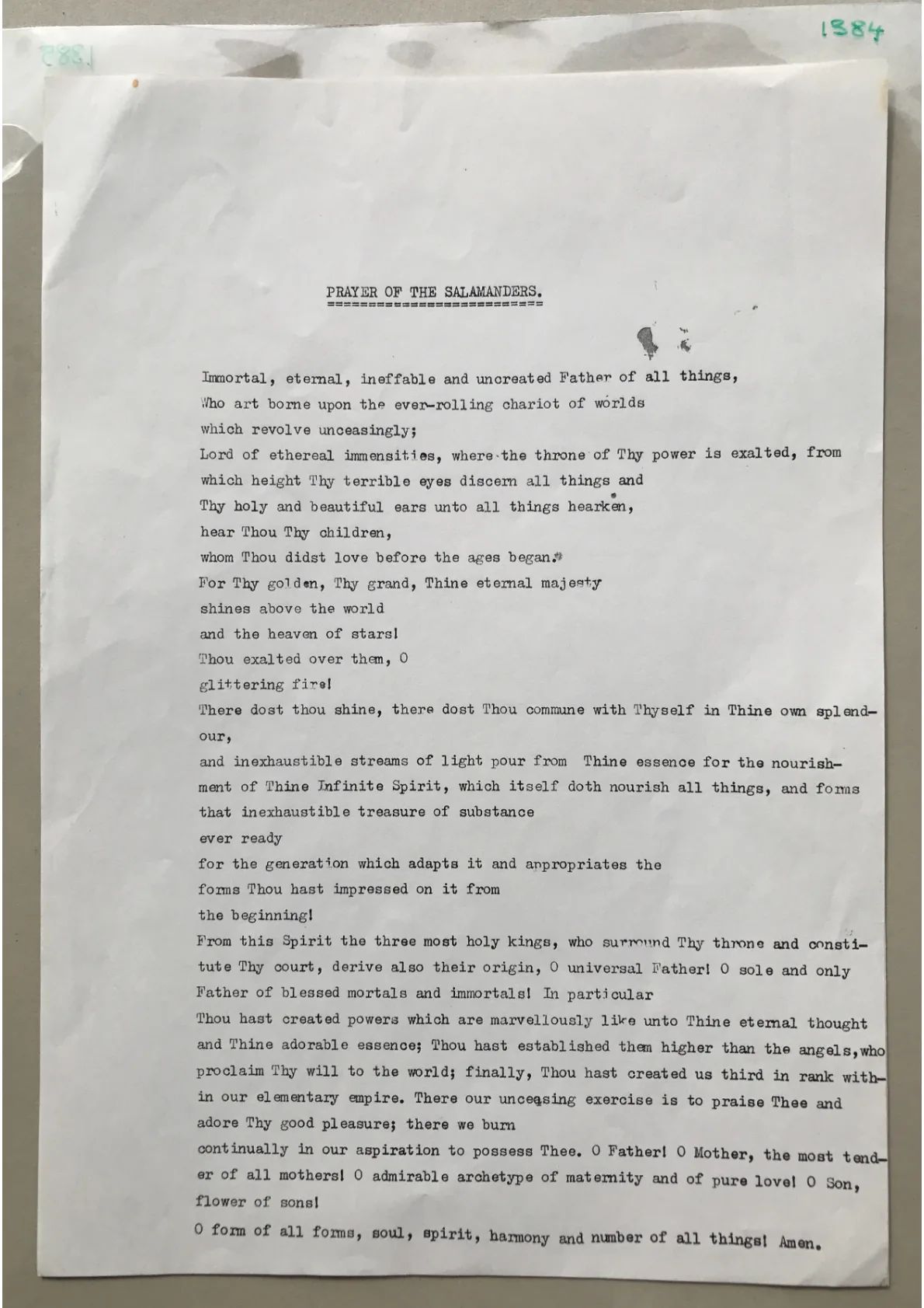 BoS document 1384 - 'Prayer of the Salamanders'