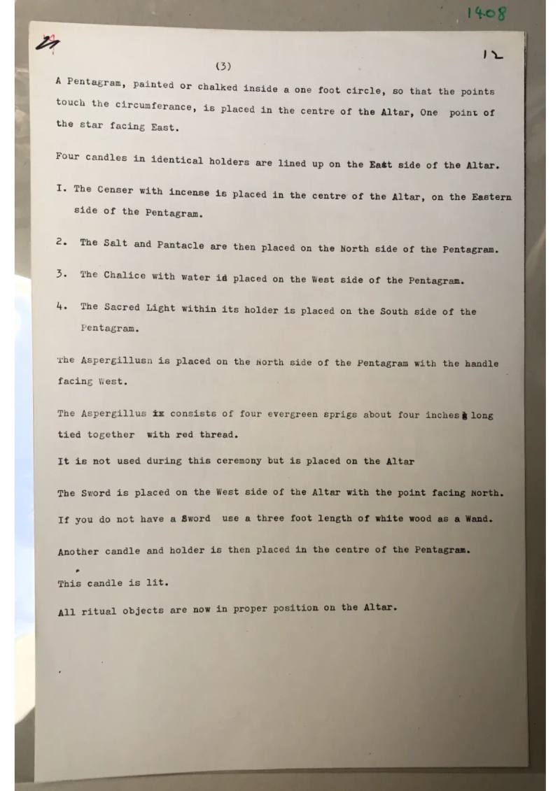 Anonymous, "[Arranging the altar and tools]." Page 12 of undated typescript from a Book of Shadows