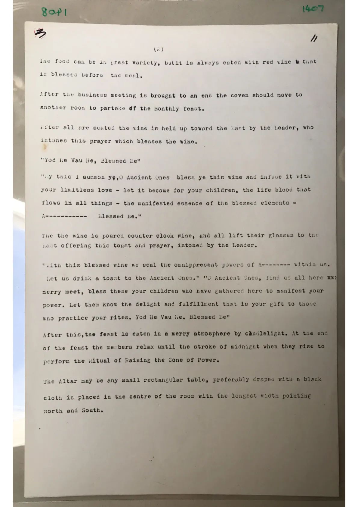 Anonymous, "[Consecration of the wine]." Page 11 of undated typescript from a Book of Shadows