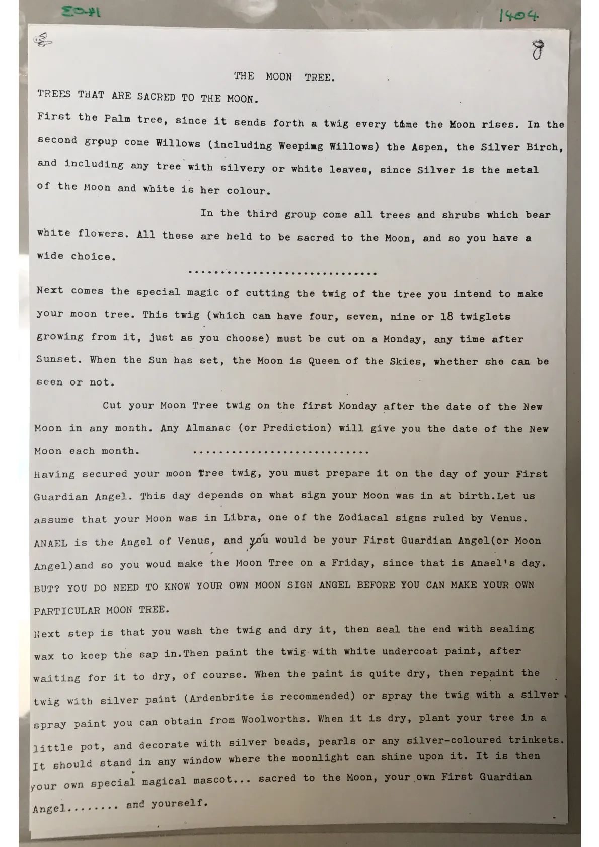 Anonymous, "The Moon Tree." Page 8 of an undated typescript from a Book of Shadows