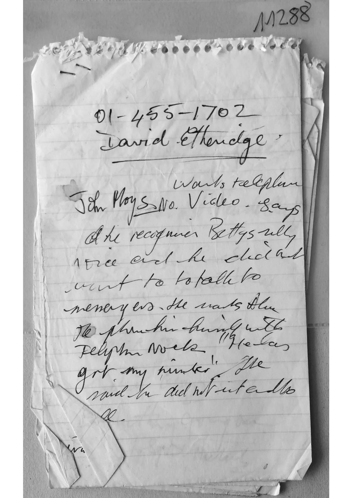 David Etheridge notes, document 11288