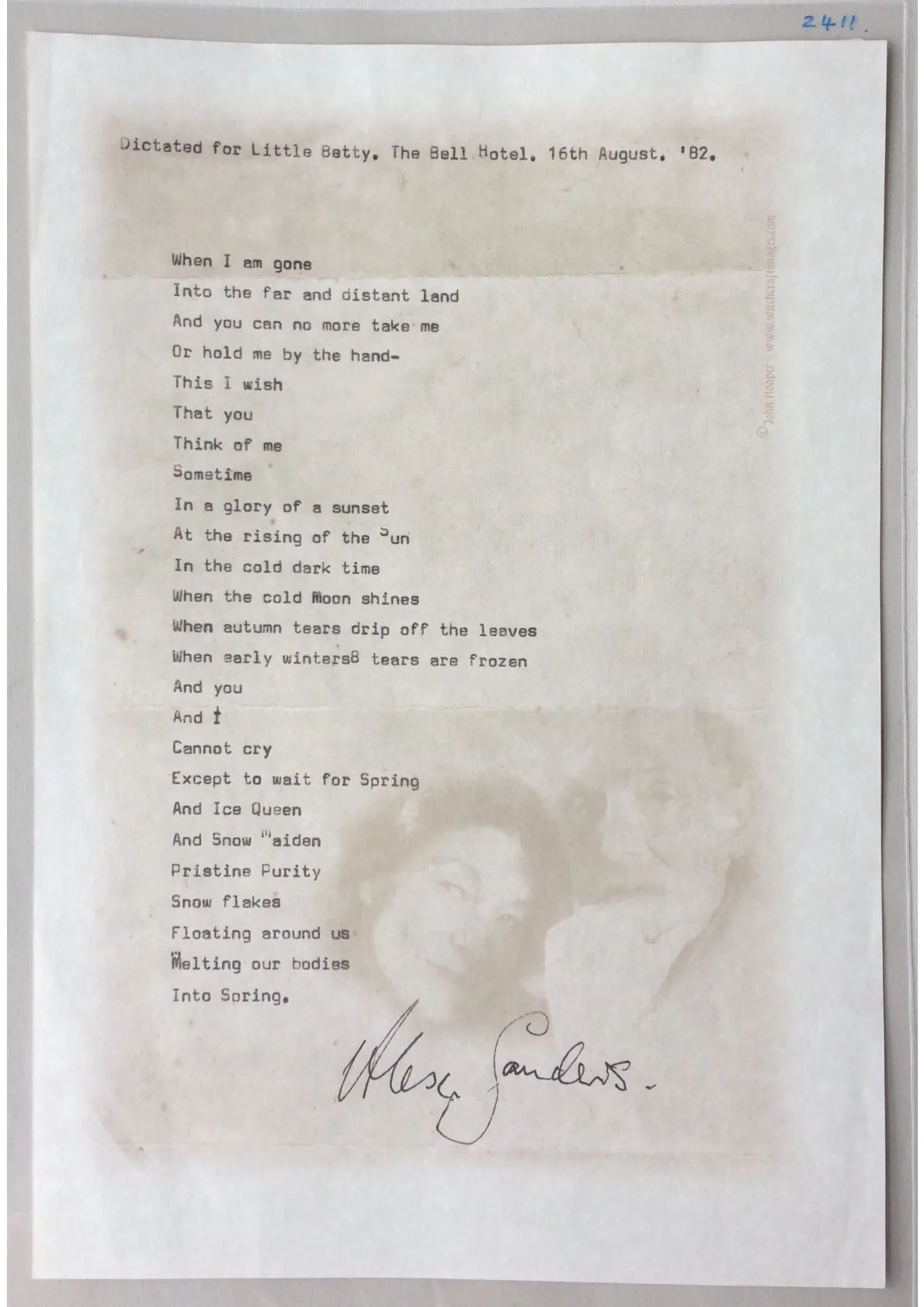 Dictated Poem by Alex Sanders for Little Betty, document 2411