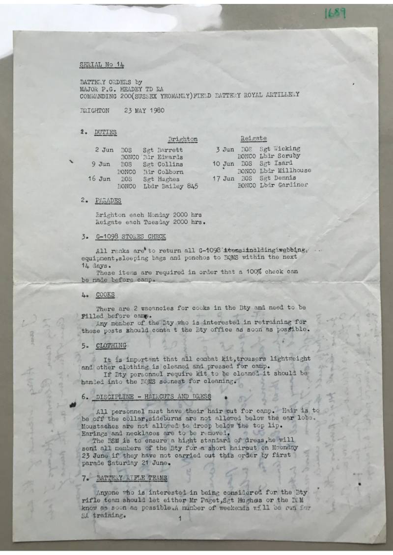 Document 1689: Battery Orders - Handwritten notes
