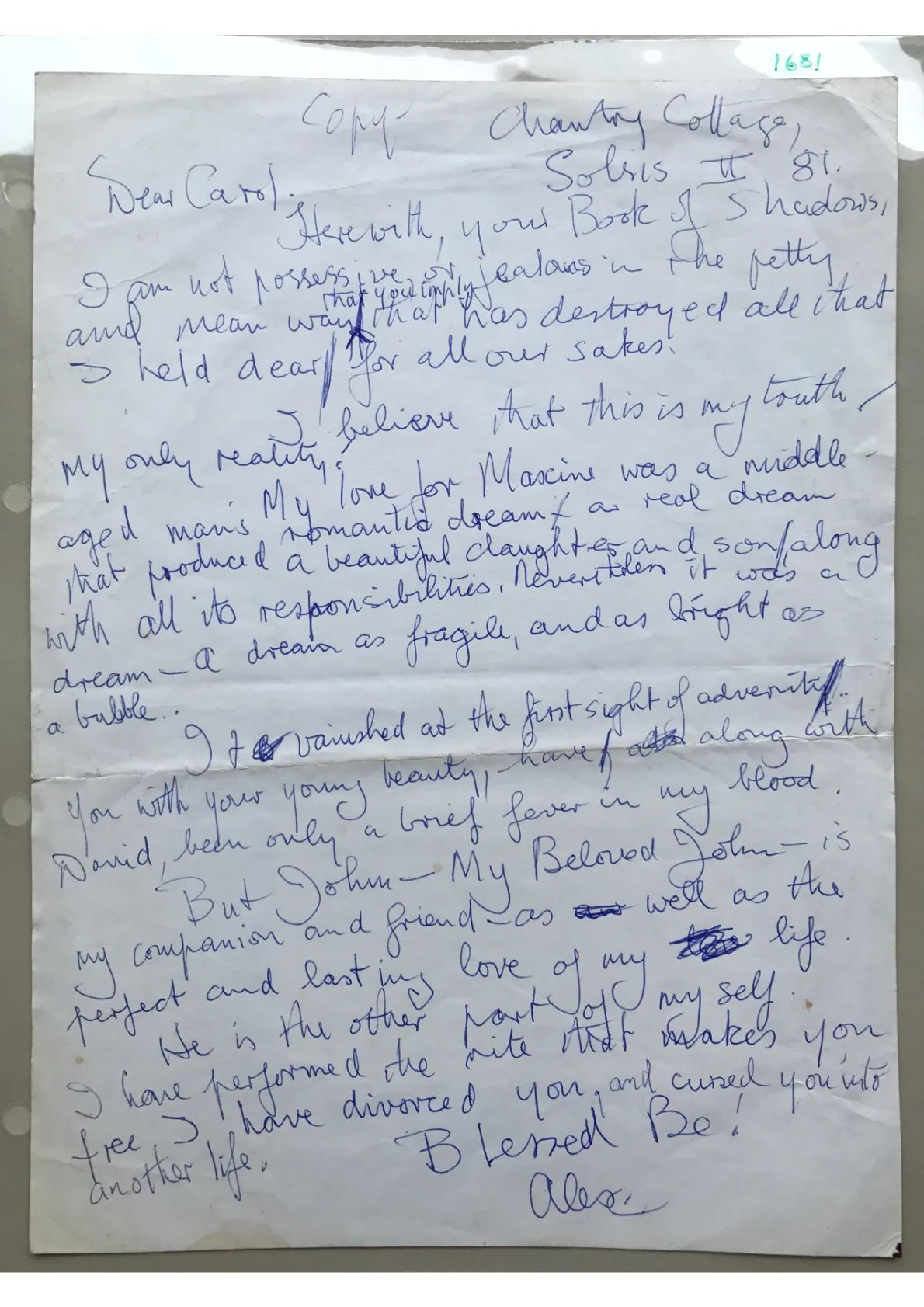 Draft Letter from Alex Sanders to 'Carol', document 1681