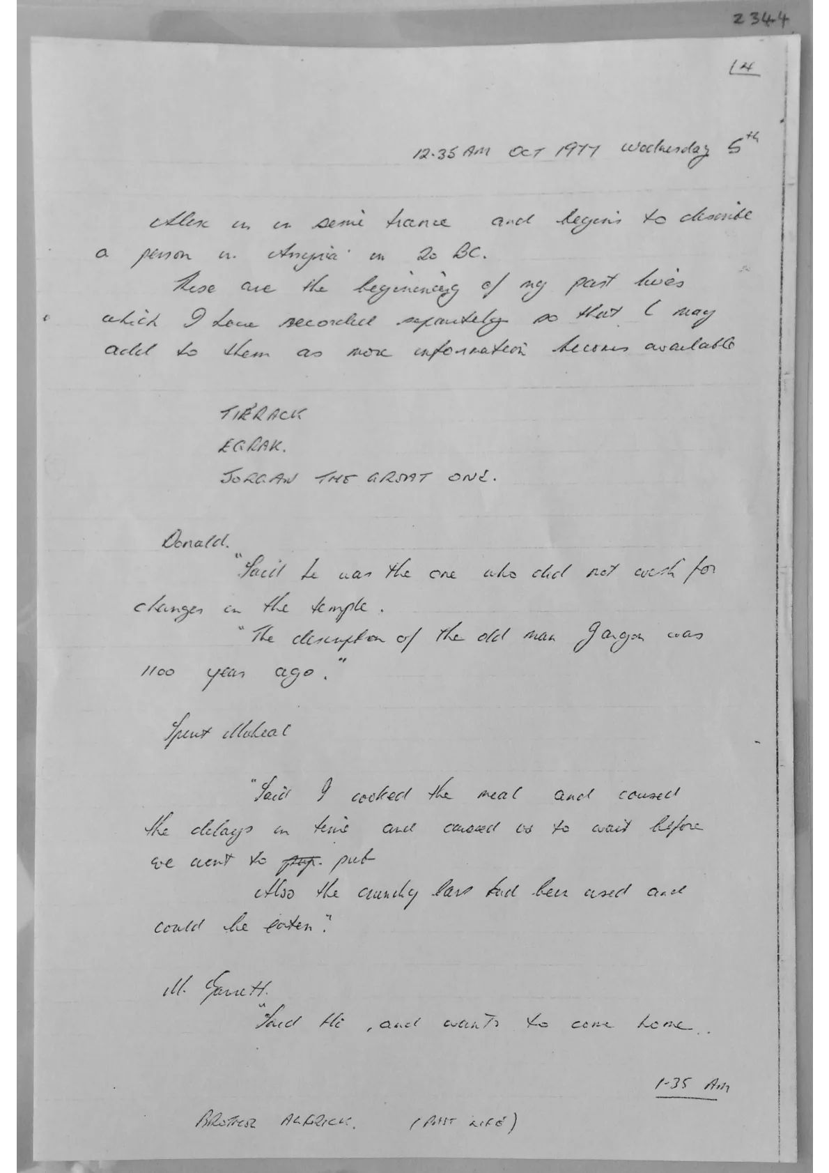 Handwritten notes. Document 2344