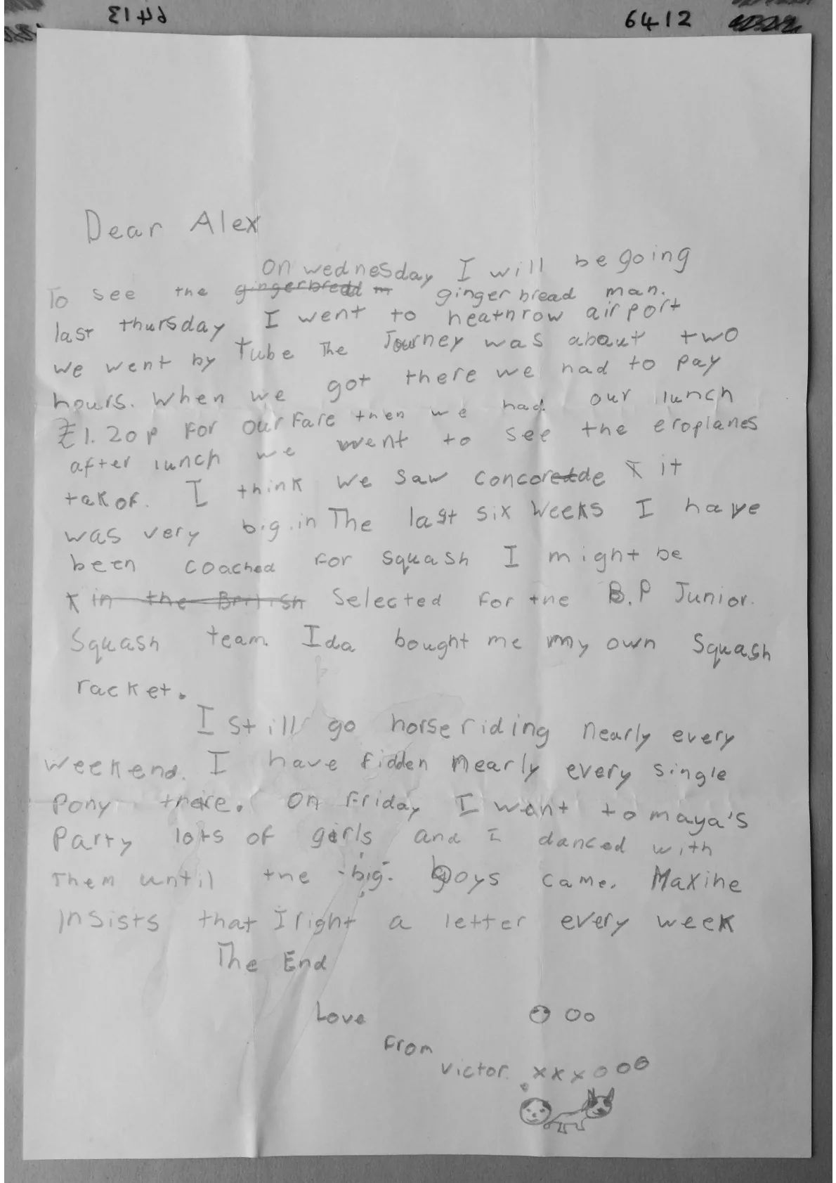Handwritten letter from Victor (Alex's Son) to Alex Sanders about a trip to the airport, document 6412