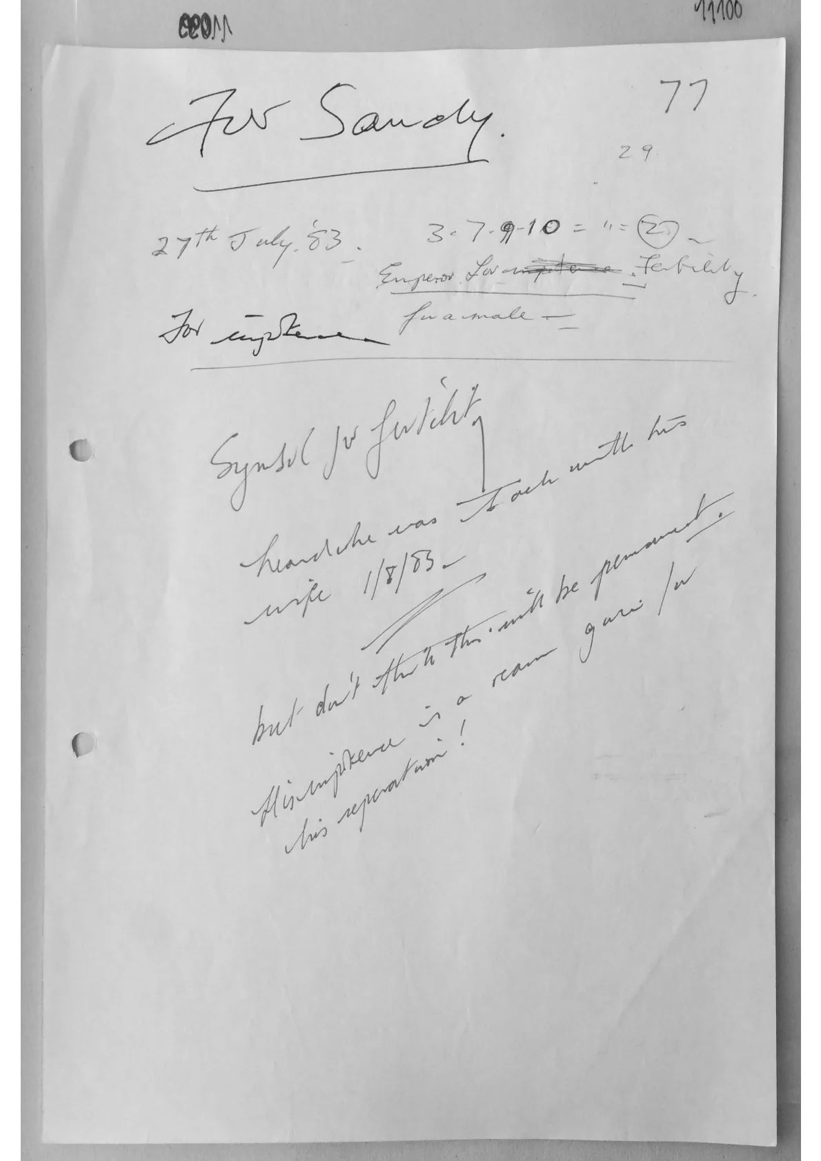 Handwritten note "For Sandy", document 11100