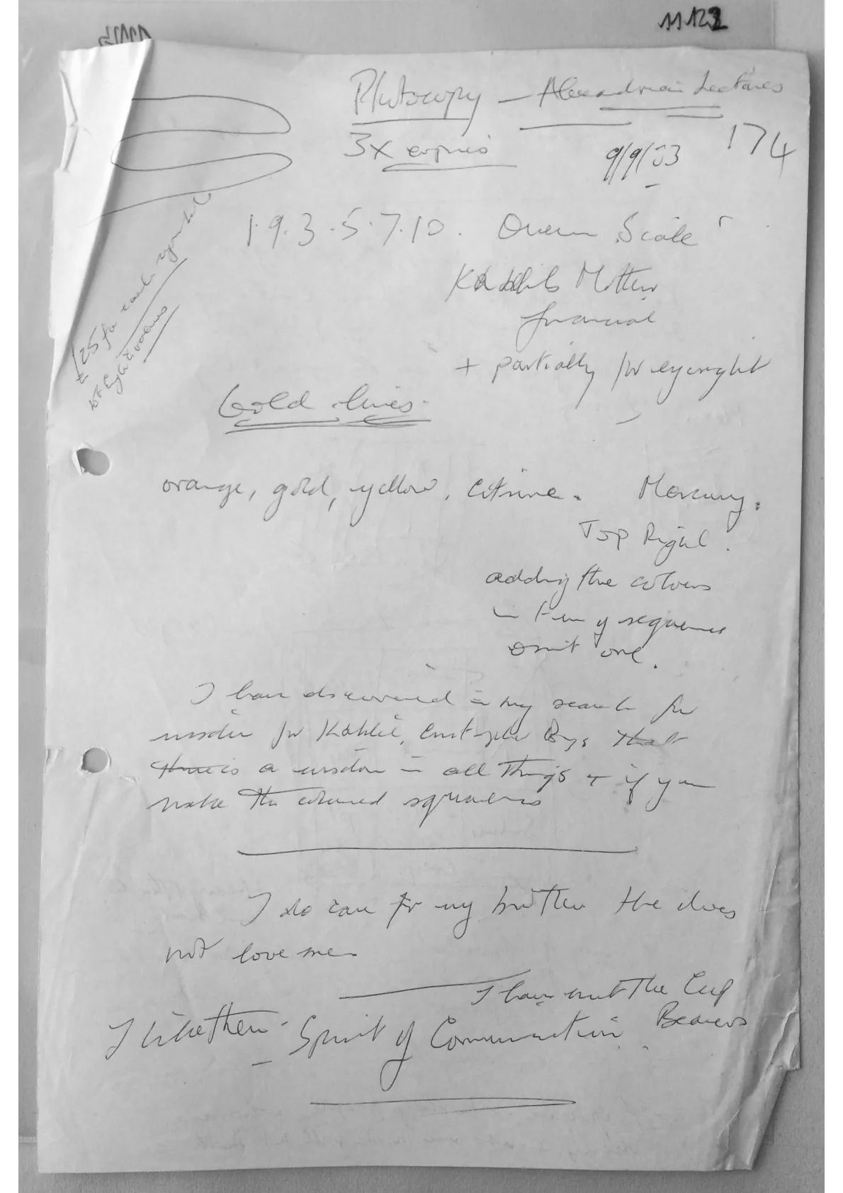 Handwritten notes, document 11122, 11123