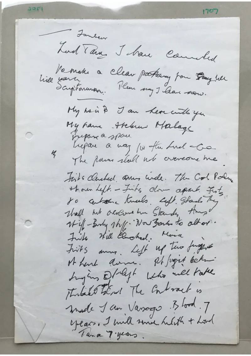 Notes from Alex Sanders’ trance visions." Manuscript. 1982-1985?
