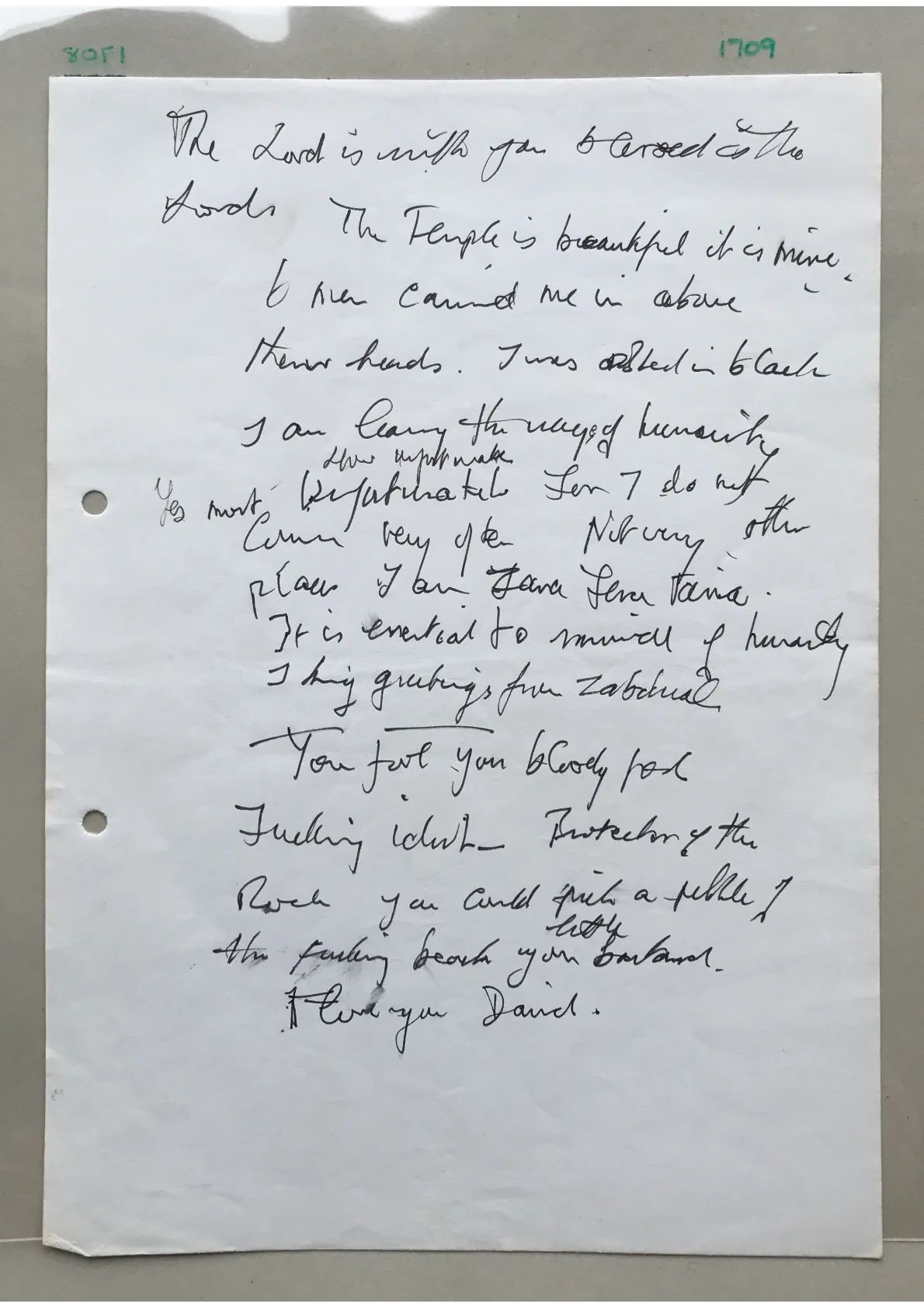 Handwritten notes, Document 1709