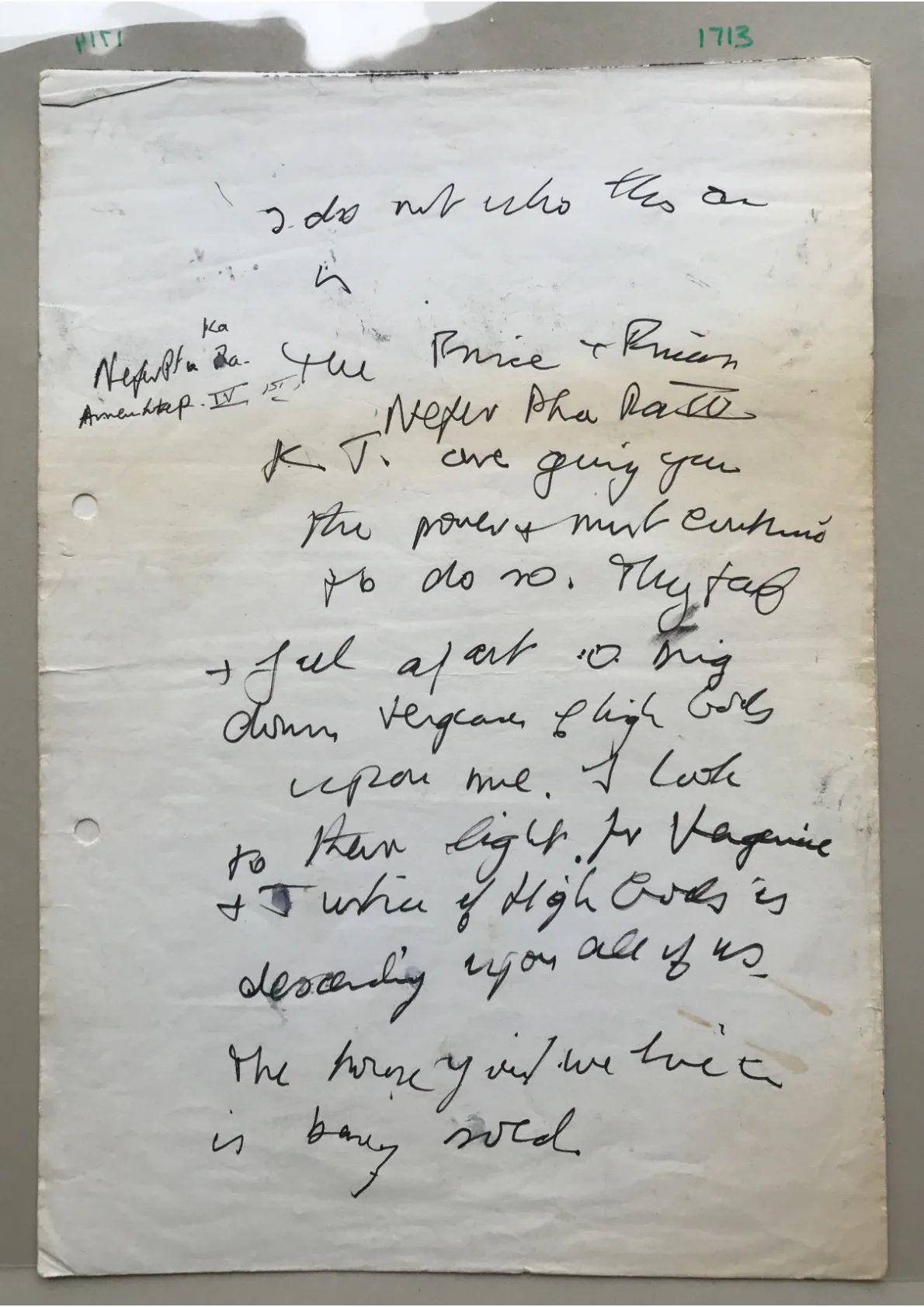Handwritten notes, Document 1713