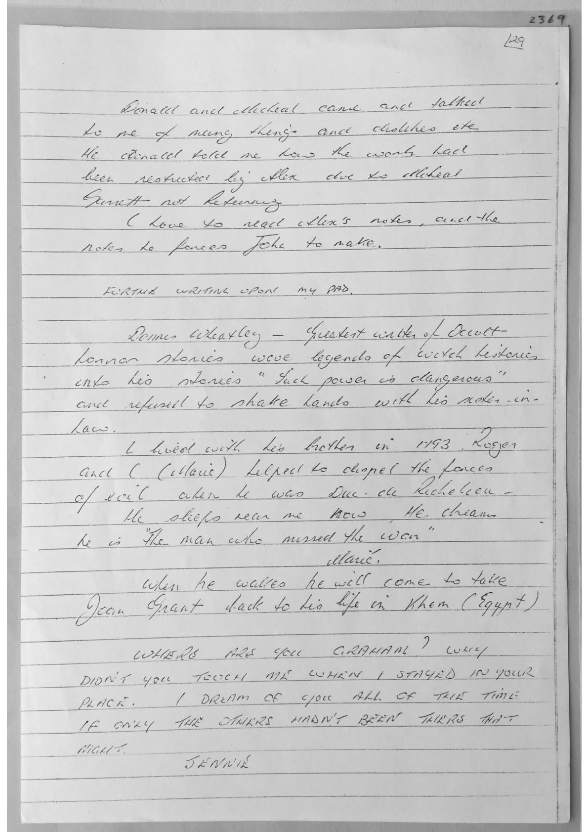 Handwritten notes. Document 2369