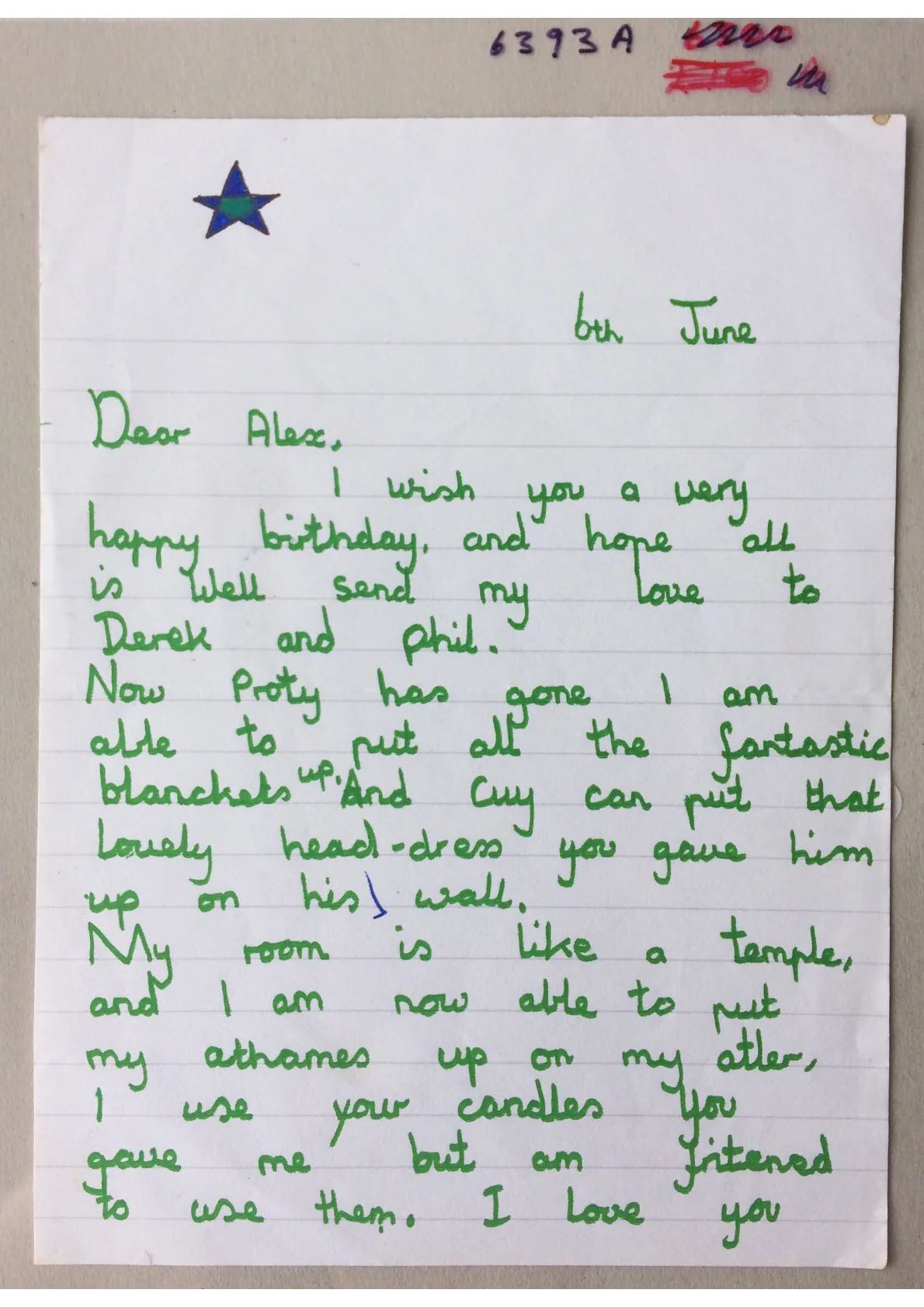 Happy Birthday letter to Alex Sanders from Nathalie