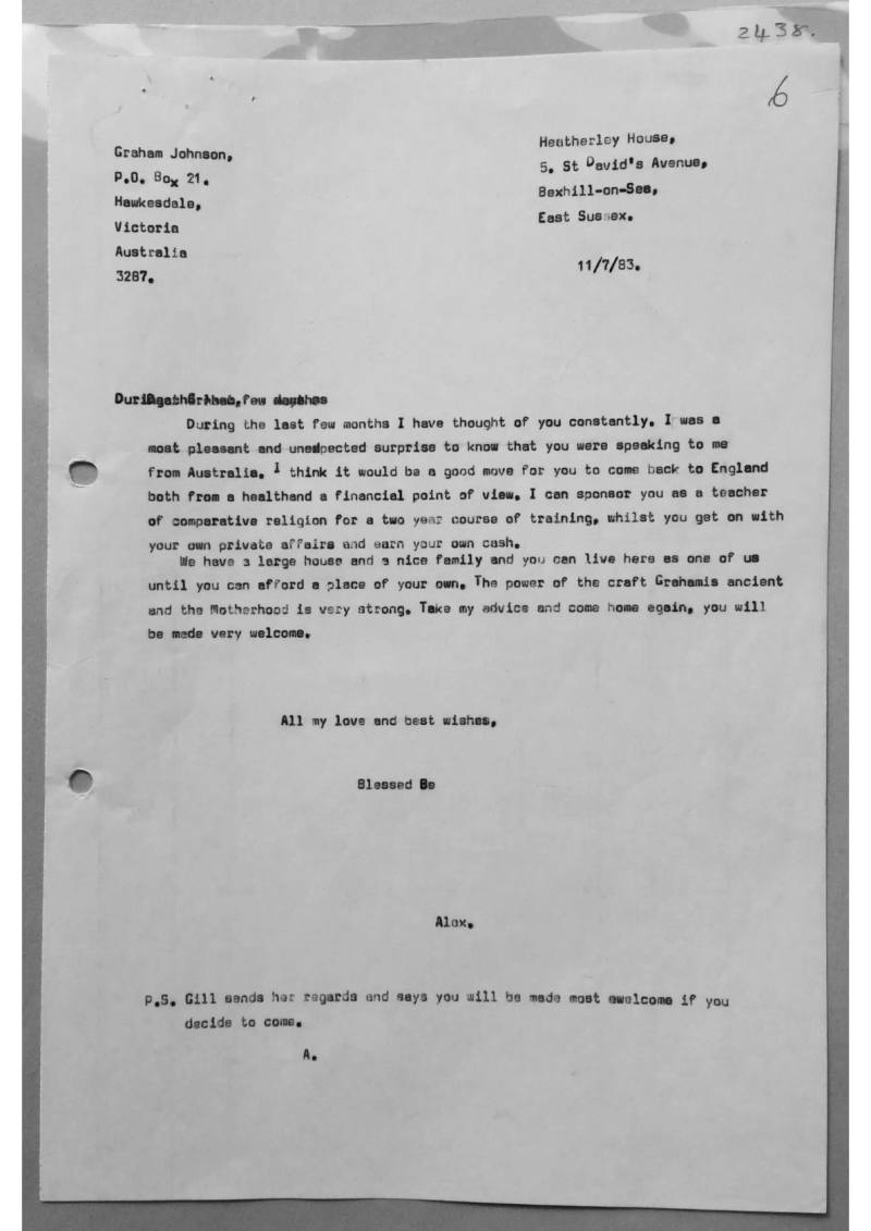 Letter from Alex to Graham Johnson, document 2438