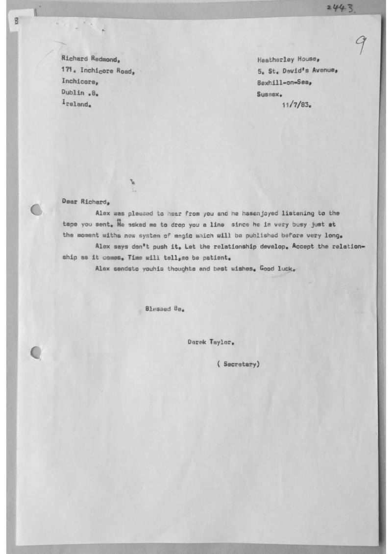 Letter from Derek Taylor on Alex's behalf to Richard Redmond