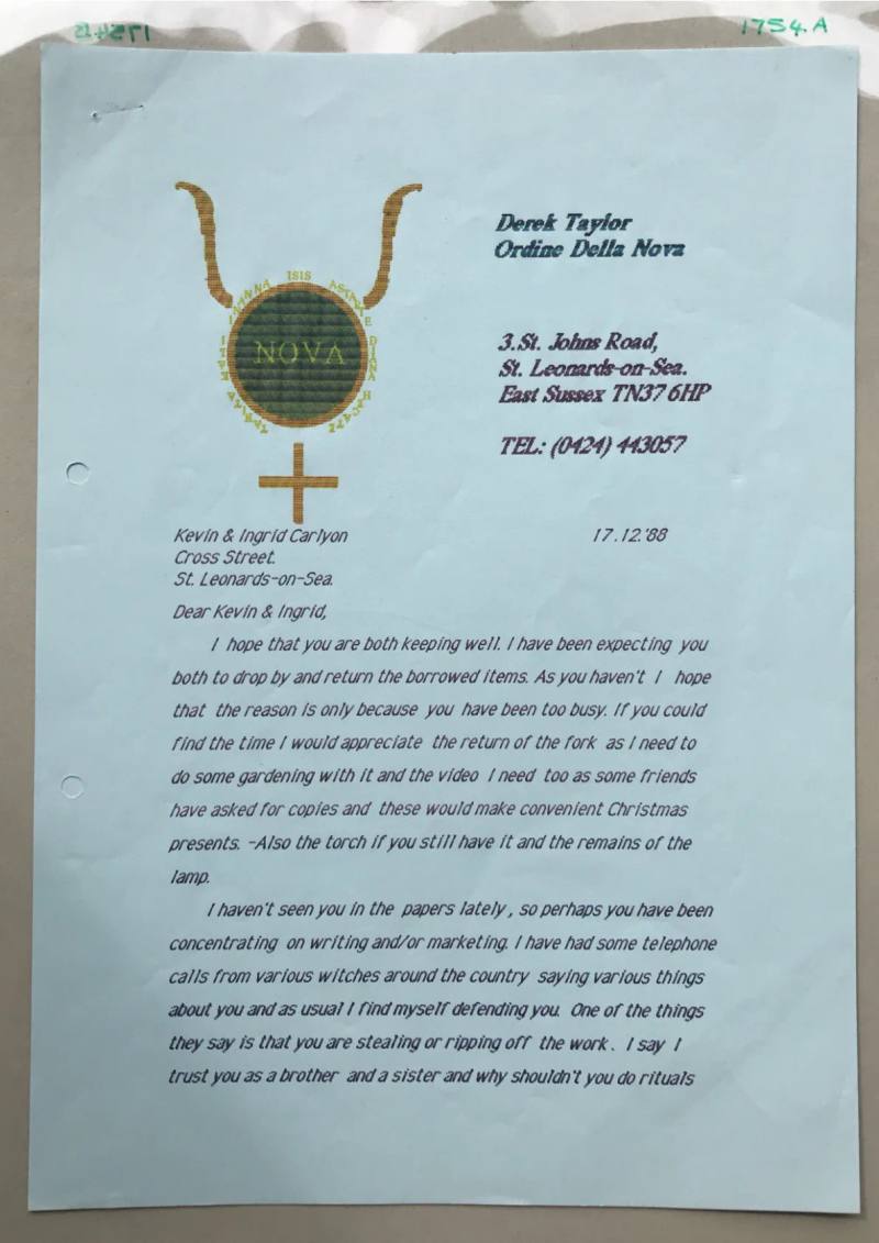 Letter from Derek Taylor to Kevin & Ingrid Carlyon