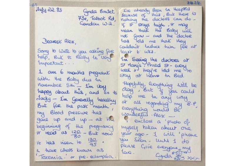Letter to Alex about blood pressure from Lynda Boutet, document 2424