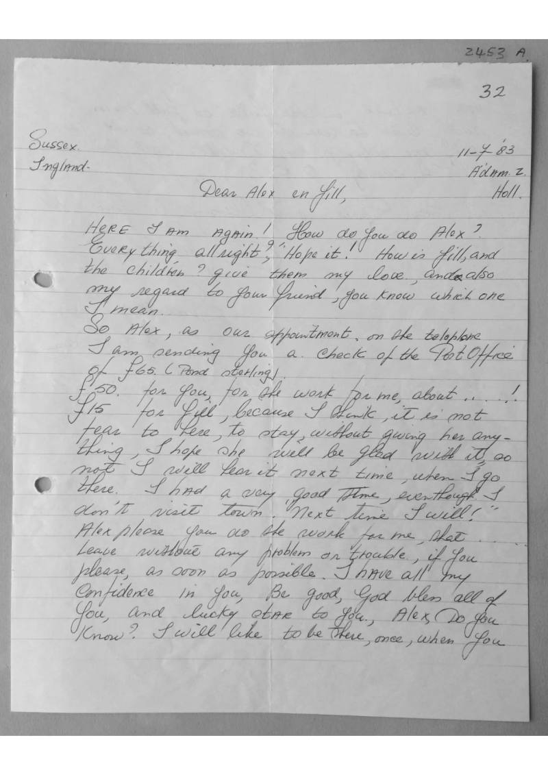 Letter to Alex and Jill from C, document 2453 a/b