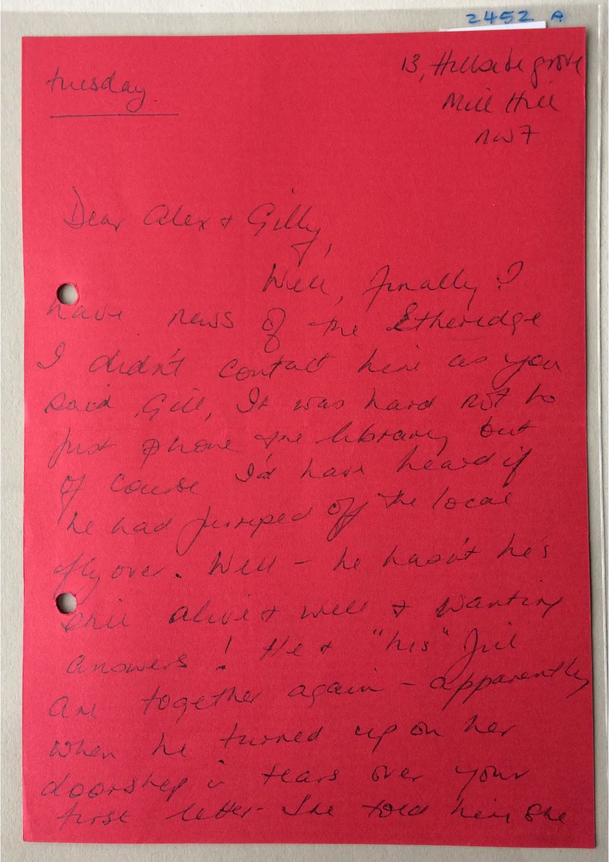 Letter to Alex & Gilly from Jill. Doc 2452a-g