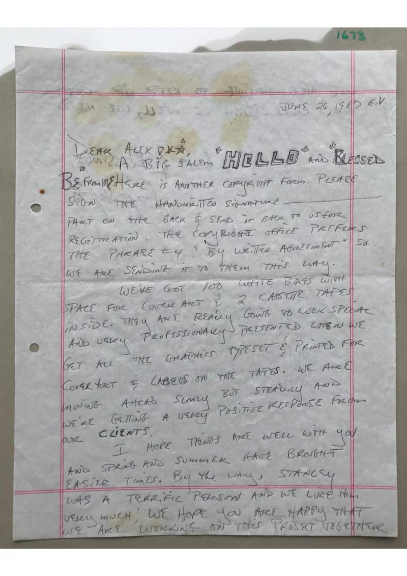Letter to Alex Sanders from "Gypsy" Doc - 1673