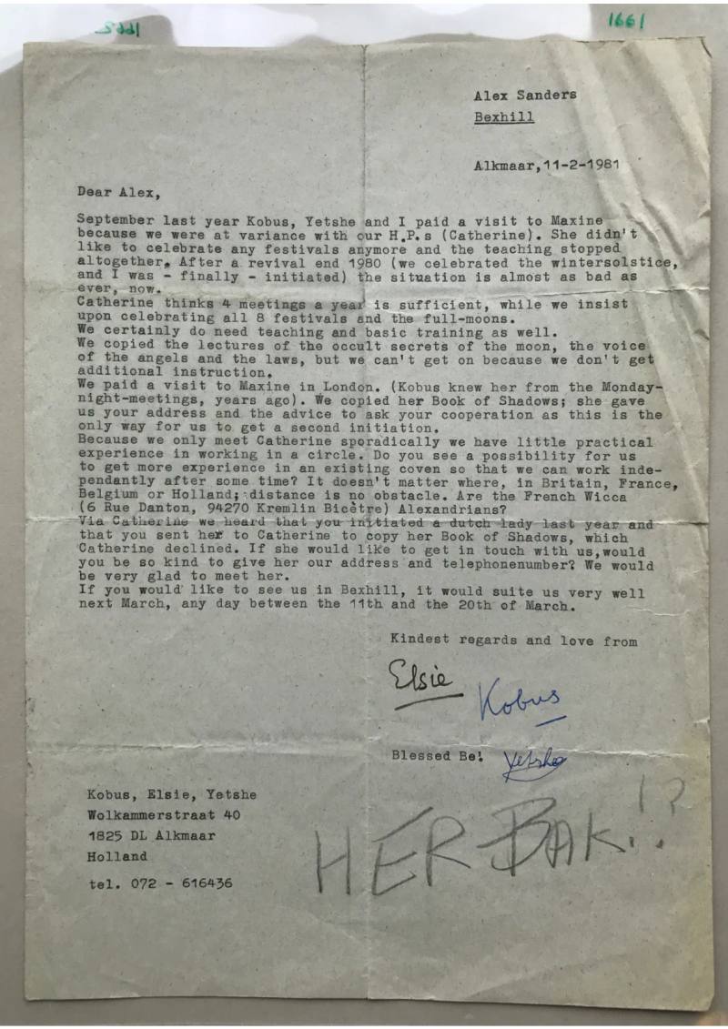 Letter to Alex Sanders from Kobus, Elsie, Yetshe