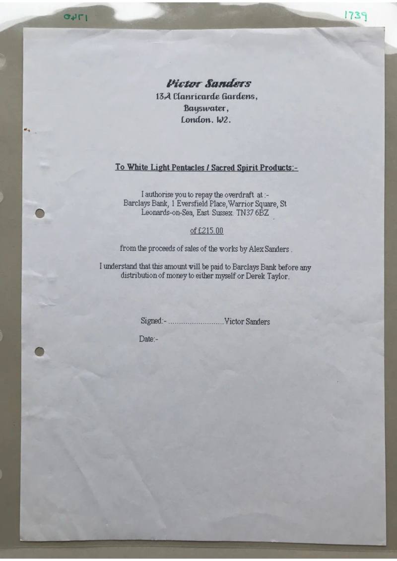 Letter to Victor Sanders regarding his fathers outstanding debt