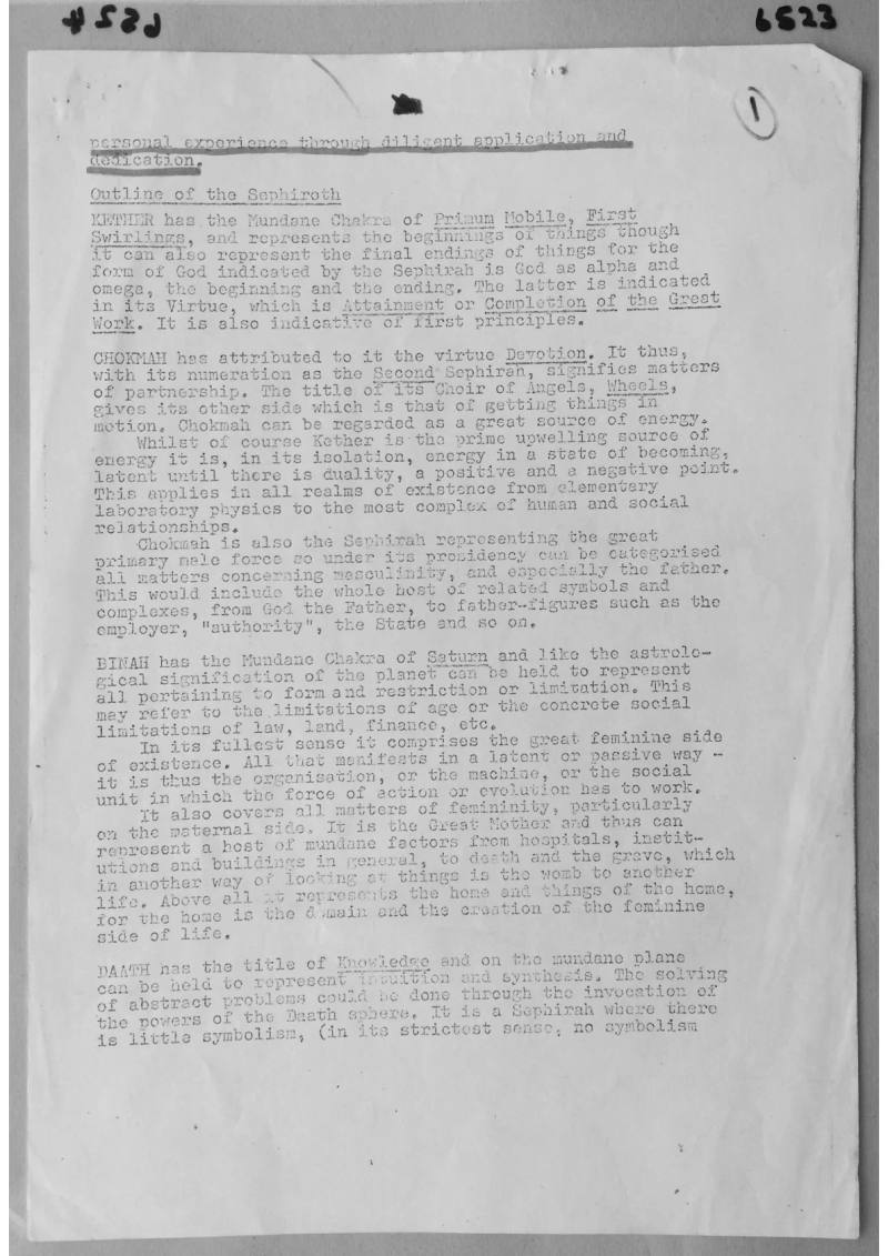 Typed pages - Outline of the Sephiroth, document 6523