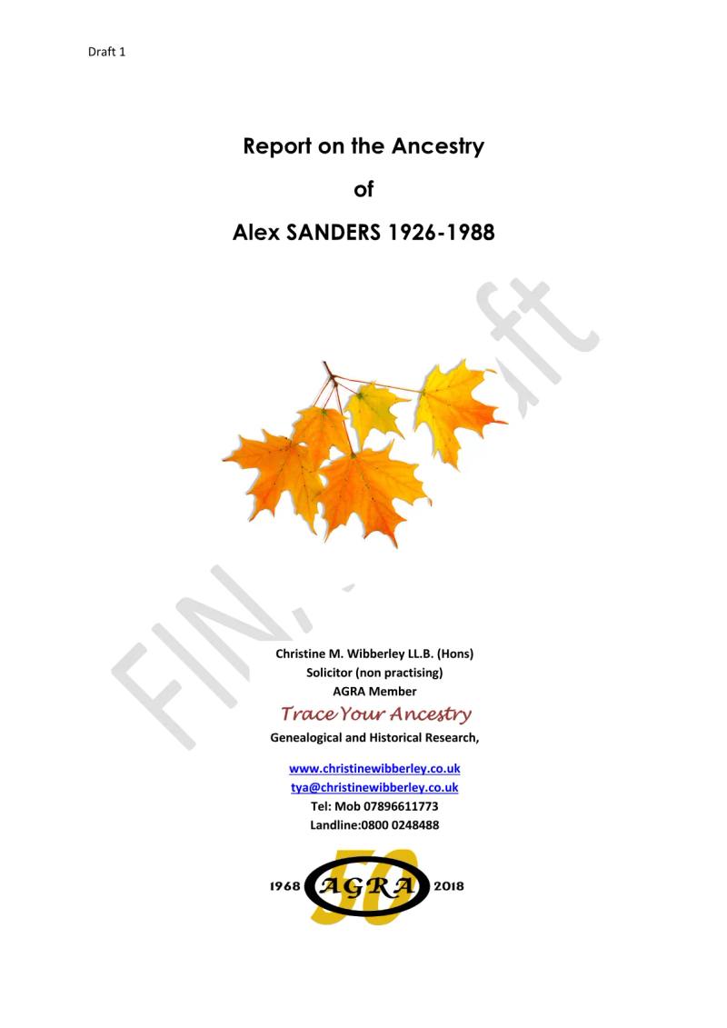 Report on the Ancestry of Alex Sanders 1926-1988