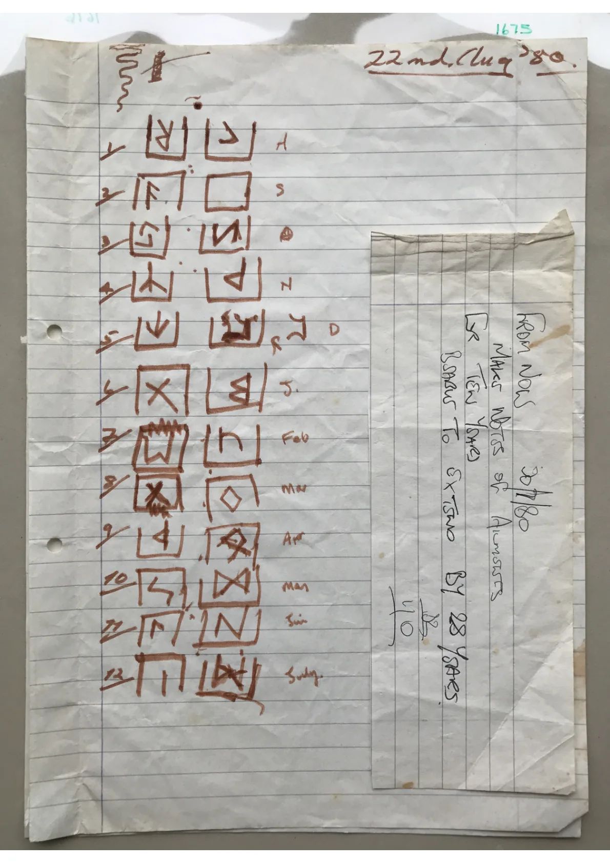 Runes - Handwriten in Brown Marker + Accompanying Handwritten Note, document 1675
