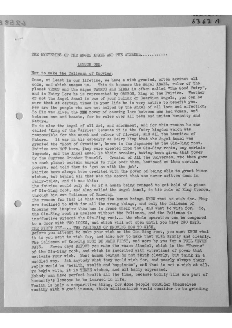 The mysteries of the angel Anael and the Almadel. Lessons 1-6, document 6363