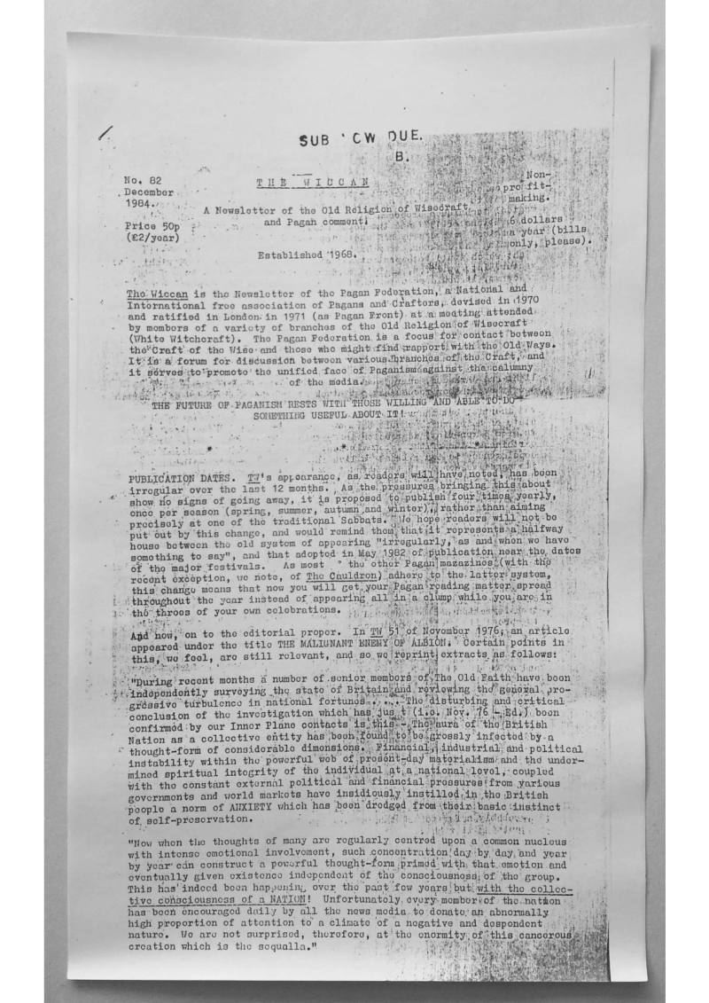 The Wiccan Newsletter no.82, Published in 1984.
