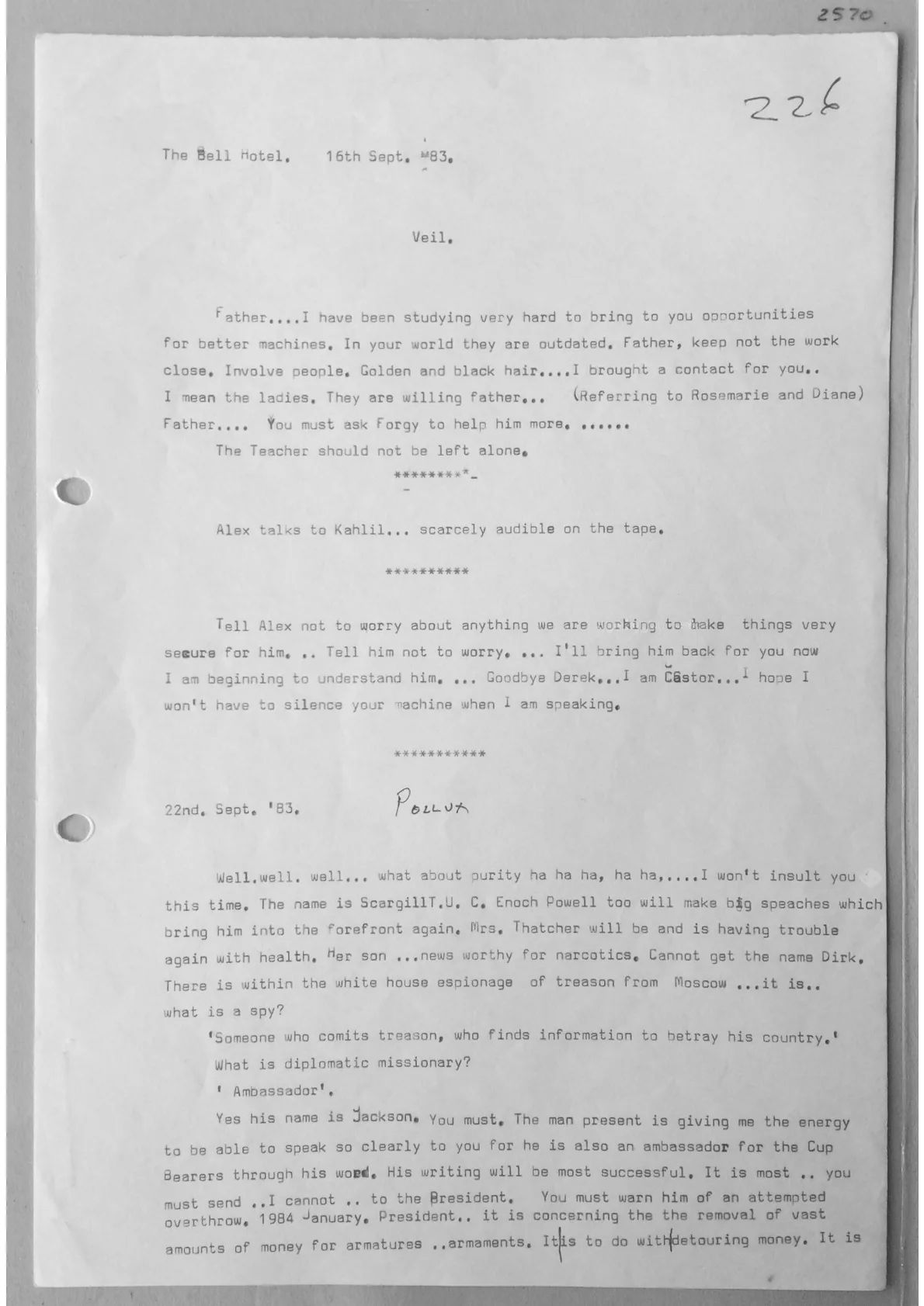 Trance notes with various spirits. Document 2570