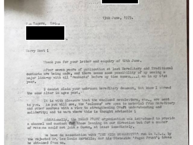Typed letter from John Score 'M' to Tom Rogers.