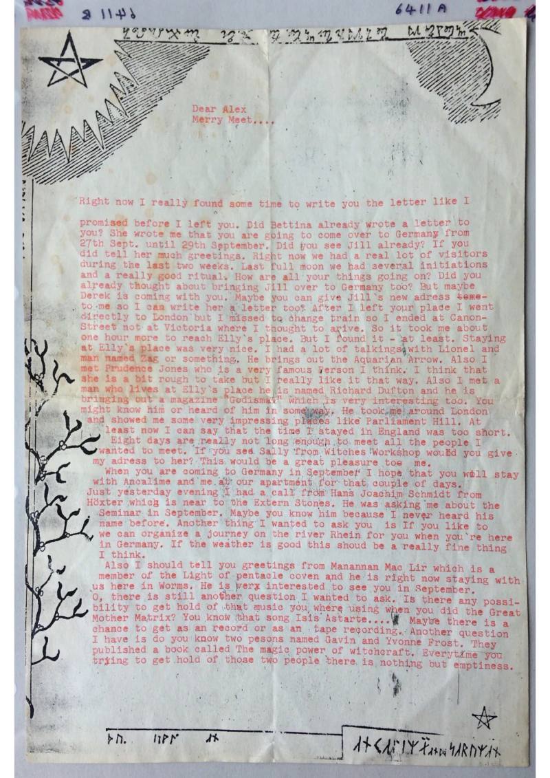 Typed Letter to Alex Sanders from Ankh Wita Seneb asking about a trip to Germany, document 6411 a/b