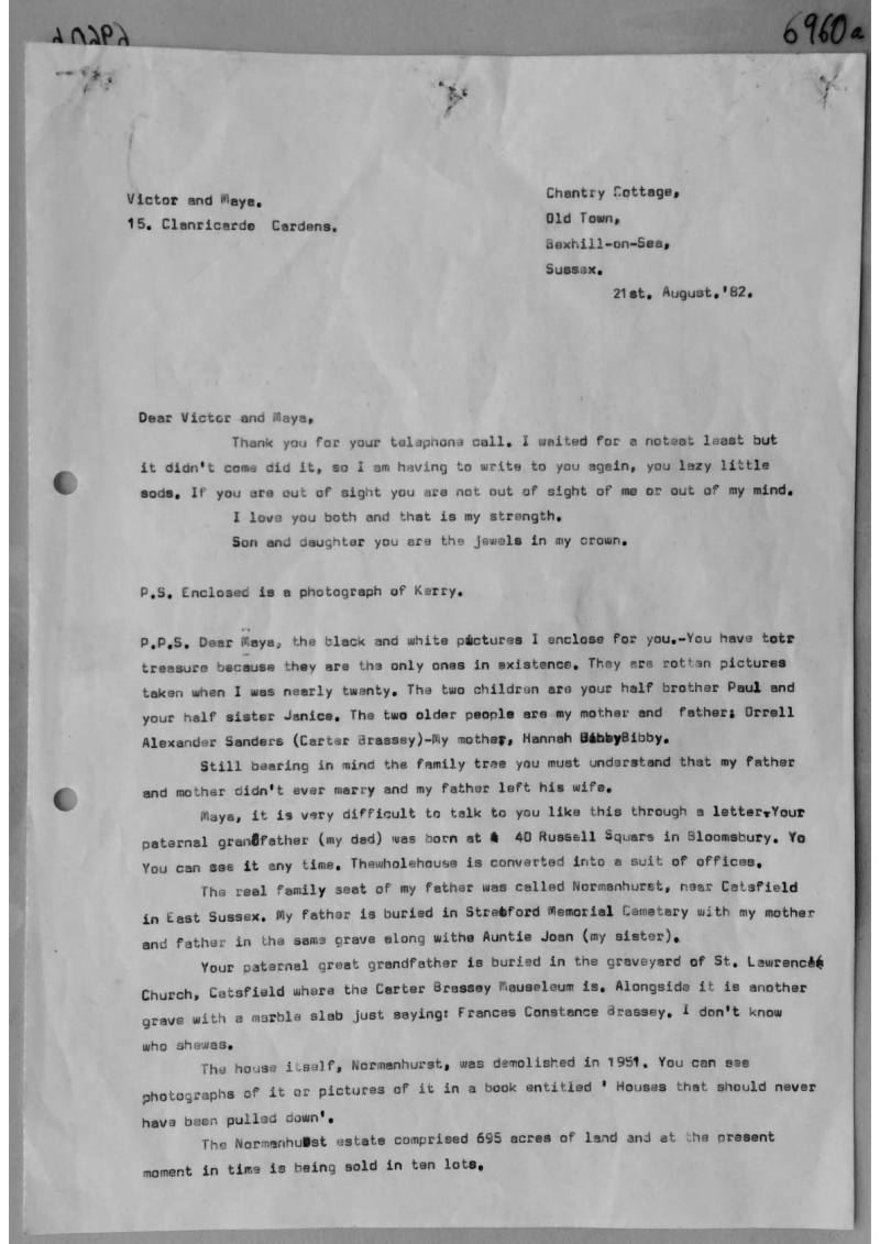 Typed letter to Victor and Maya from Alex.