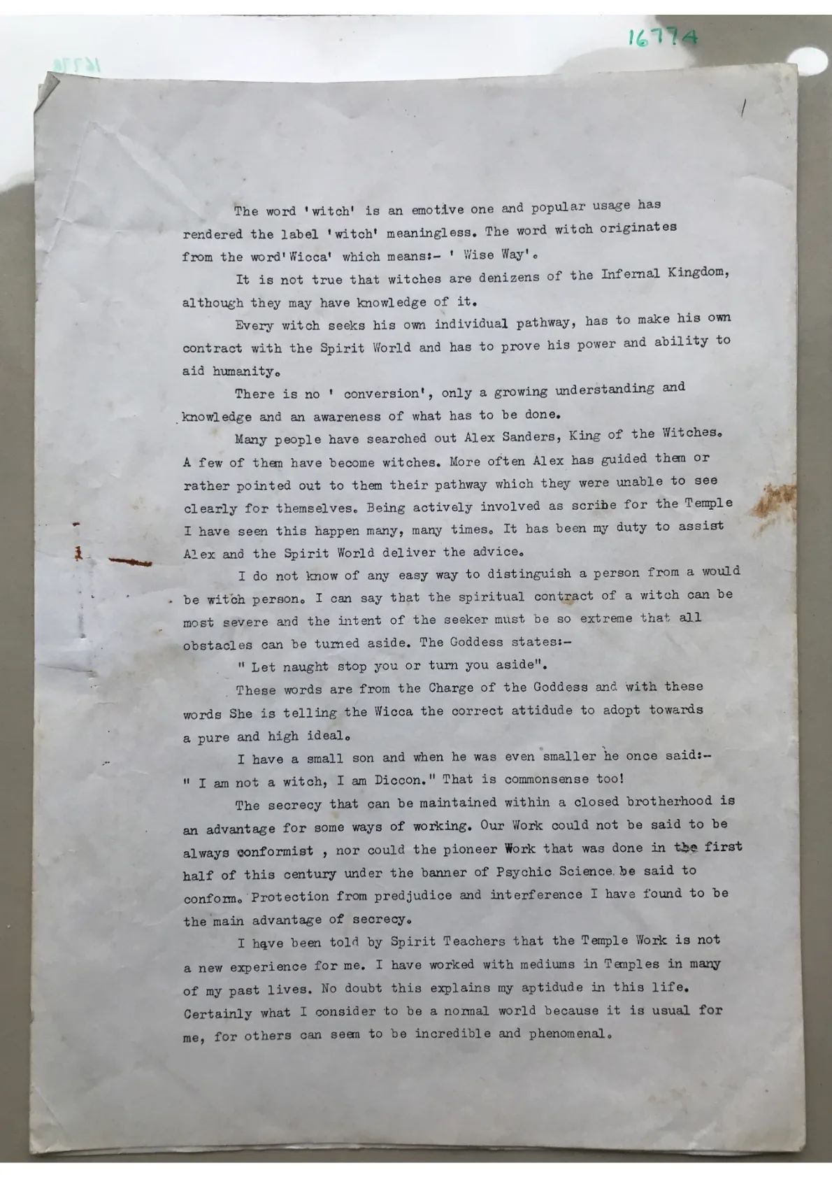 Typewritten Notes by Derek Taylor re Alex, Document 1677