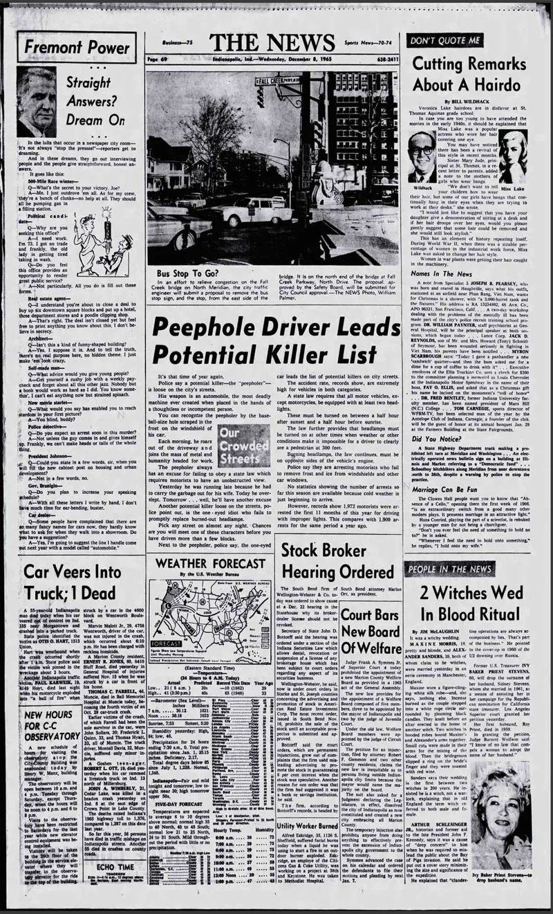 '2 Witches Wed In Blood Ritual', The Indianapolis News, 8 December 1965