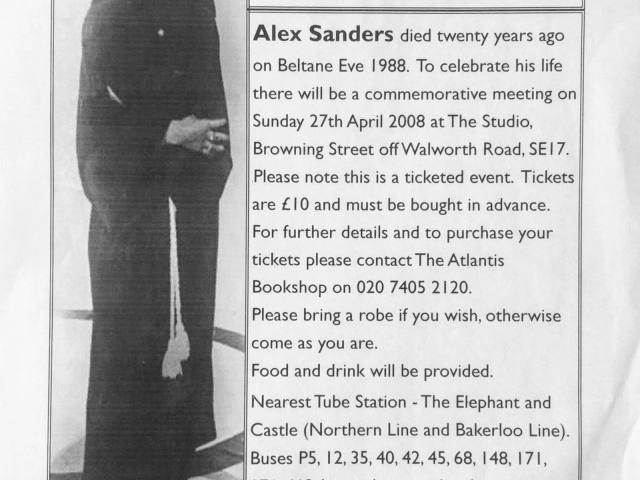 A Celebration of the Life of Alex Sanders Event Flyer