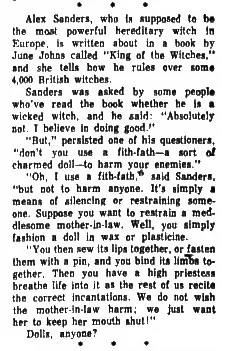 Alex Sanders and the fith-fath, Norton Mockridge's column, The News (Paterson), 24 February 1970