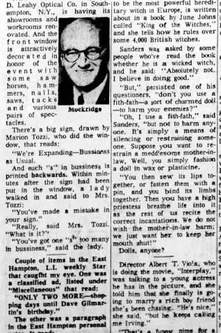 Alex Sanders and the fith-fath, Norton Mockridge's column, The Tribune (Scranton), 28 February 1970