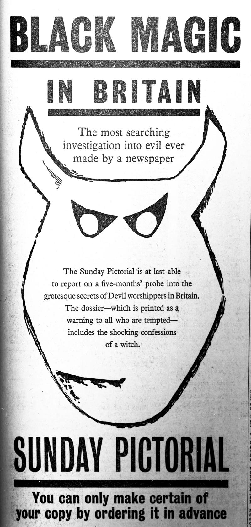 'Black Magic in Britain', Sunday Pictorial advertisement, Bexhill Observer, 21 May 1955