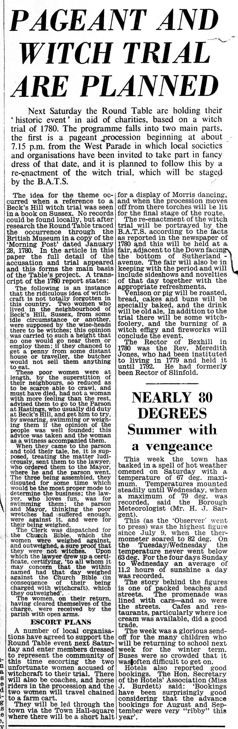 'Pageant and Witch Trial are Planned', Bexhill Observer, 2 September 1961