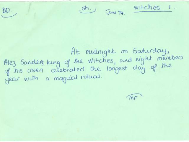 Six green caption cards, 'Witches 1' to 'Witches 6', June 1974