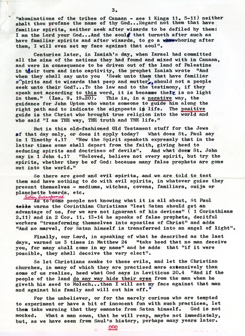Reader's letter to the Bexhill Observer on the witchcraft story, three pages, 1975